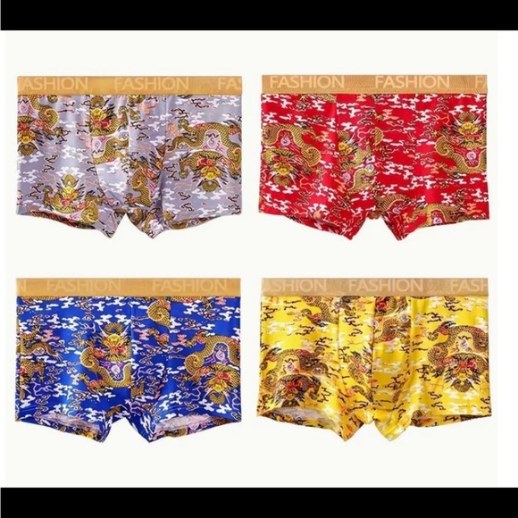Bundle of 4 Dragon Print Men's Fashion Breathable Boxer Briefs, Size Medium - Picture 4 of 8